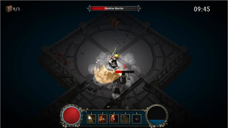 Tormentis gameplay: hero attacks a skeleton