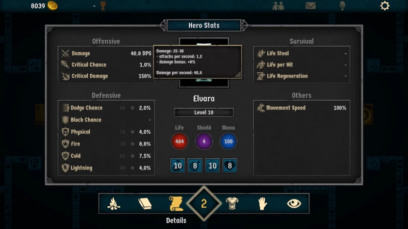 Tormentis: hero stats showing details in tooltips